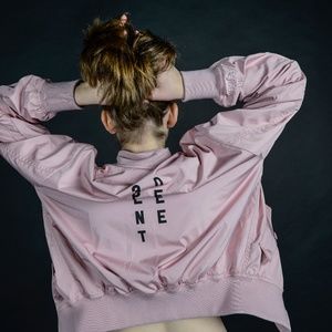 super dope pastel pink designer bomber jacket